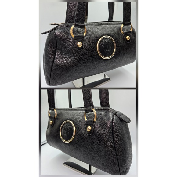 Gianni Versace  Vintage Black Pebbled Leather Medusa Shoulder Bag Gold Hardware - Picture 9 of 12